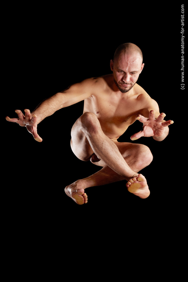 Nude Man White Muscular Bald Hyper angle poses Realistic