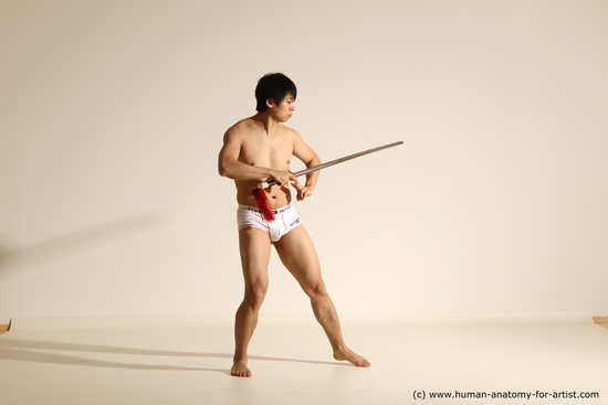 Underwear Fighting Man Asian Athletic Medium Black Dynamic poses Academic