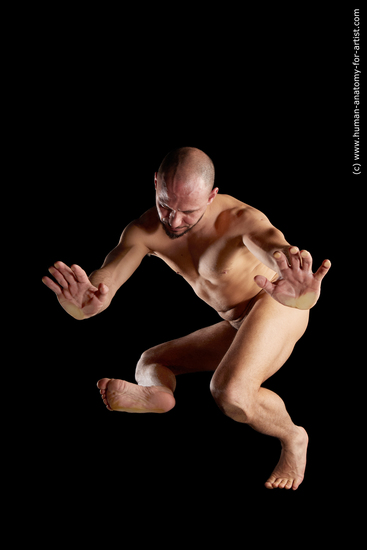 Nude Man White Muscular Bald Hyper angle poses Realistic