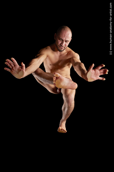 Nude Man White Muscular Bald Hyper angle poses Realistic