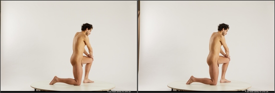 Nude Man Another Kneeling poses - ALL Slim Medium Kneeling poses - on one knee Black 3D Stereoscopic poses Realistic