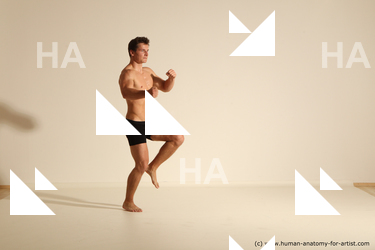 Underwear Fighting Man White Muscular Short Brown Dynamic poses Academic