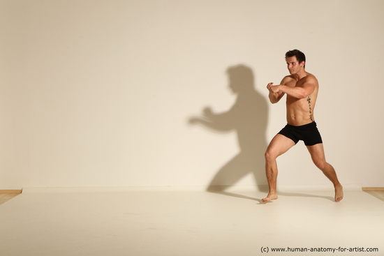 Underwear Fighting Man White Muscular Short Brown Dynamic poses Academic