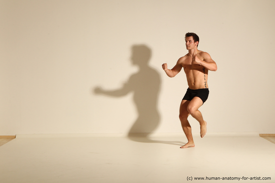 Underwear Fighting Man White Muscular Short Brown Dynamic poses Academic