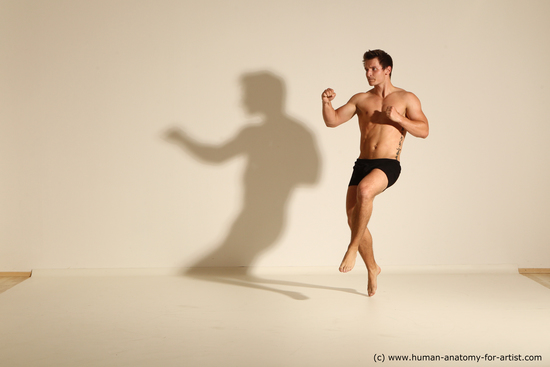 Underwear Fighting Man White Muscular Short Brown Dynamic poses Academic