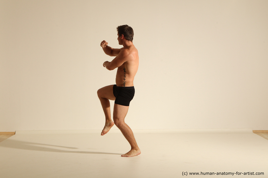 Underwear Fighting Man White Muscular Short Brown Dynamic poses Academic