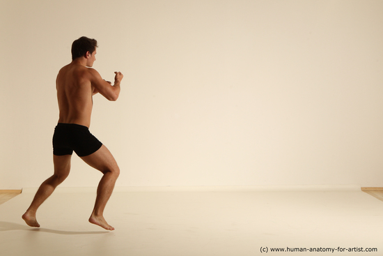 Underwear Fighting Man White Muscular Short Brown Dynamic poses Academic