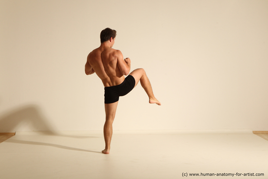 Underwear Fighting Man White Muscular Short Brown Dynamic poses Academic