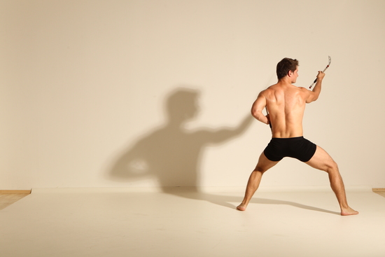 Underwear Fighting Man White Muscular Short Brown Dynamic poses Academic