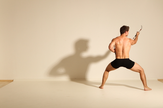 Underwear Fighting Man White Muscular Short Brown Dynamic poses Academic