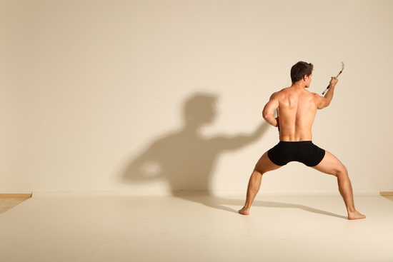 Underwear Fighting Man White Muscular Short Brown Dynamic poses Academic