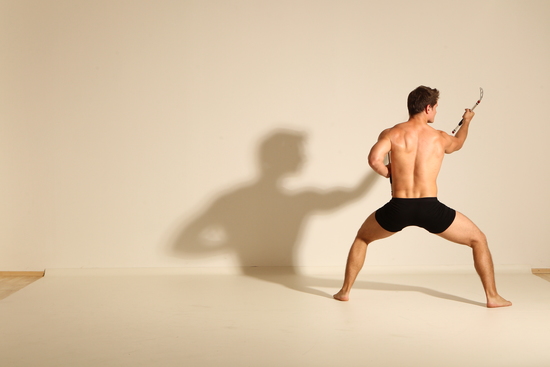 Underwear Fighting Man White Muscular Short Brown Dynamic poses Academic