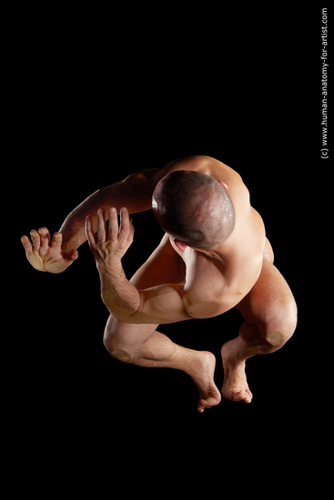 Nude Man Muscular Bald Hyper angle poses Realistic