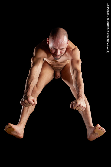 Nude Man White Muscular Bald Hyper angle poses Realistic