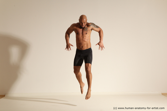 Underwear Man Black Muscular Bald Dancing Dynamic poses Academic