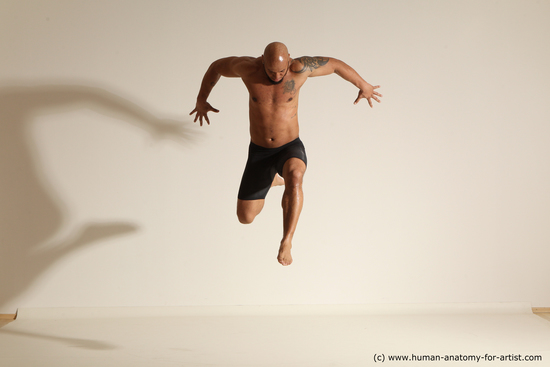 Underwear Man Black Muscular Bald Dancing Dynamic poses Academic