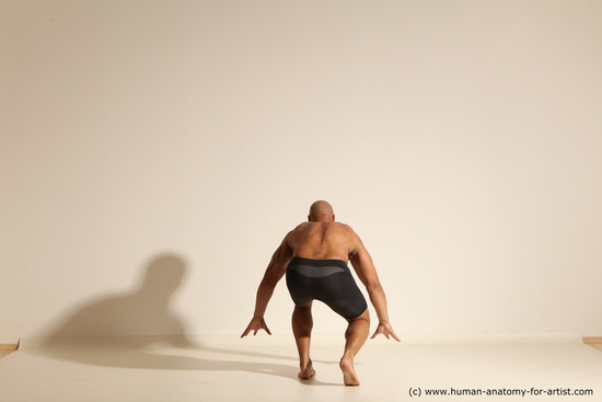 Underwear Man Black Muscular Bald Dancing Dynamic poses Academic