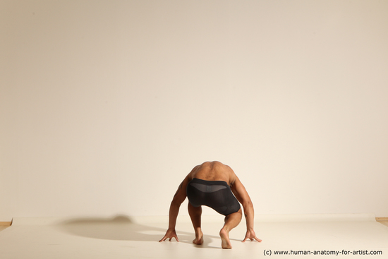 Underwear Man Black Muscular Bald Dancing Dynamic poses Academic