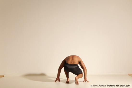 Underwear Man Black Muscular Bald Dancing Dynamic poses Academic