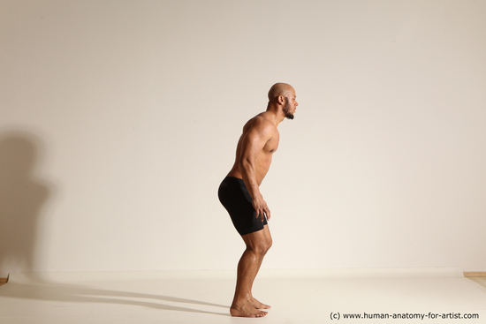 Underwear Man Black Muscular Bald Dancing Dynamic poses Academic