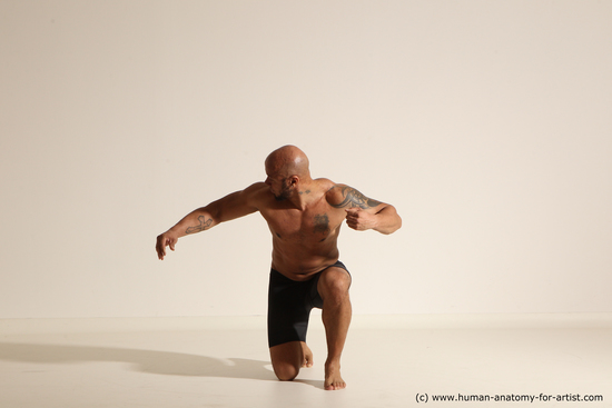 Underwear Man Black Muscular Bald Dancing Dynamic poses Academic