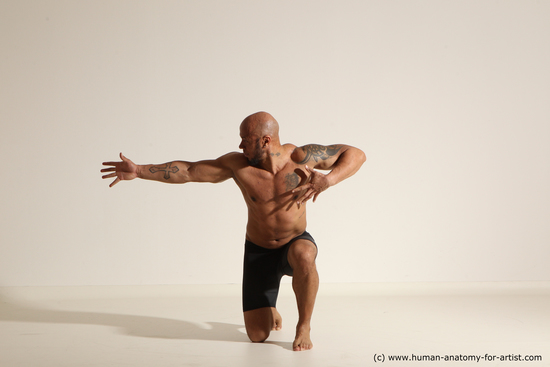 Underwear Man Black Muscular Bald Dancing Dynamic poses Academic