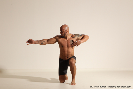 Underwear Man Black Muscular Bald Dancing Dynamic poses Academic