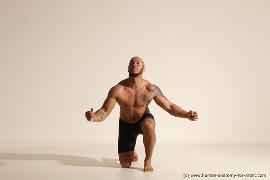 Underwear Man Black Muscular Bald Dancing Dynamic poses Academic