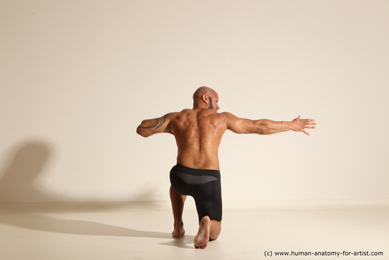 Underwear Man Black Muscular Bald Dancing Dynamic poses Academic