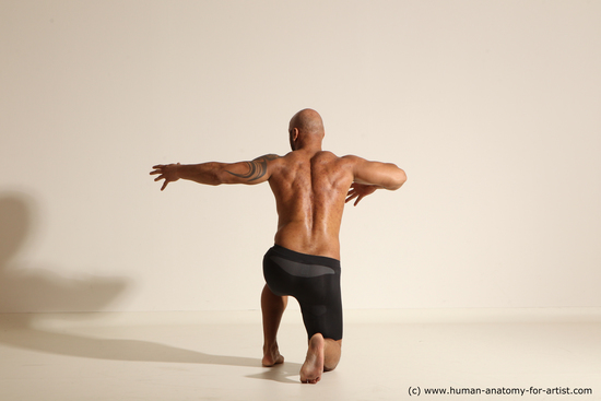 Underwear Man Black Muscular Bald Dancing Dynamic poses Academic