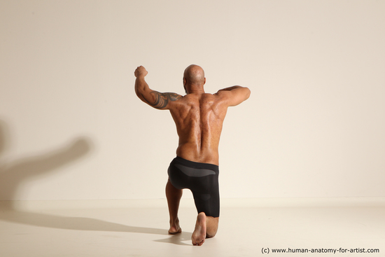 Underwear Man Black Muscular Bald Dancing Dynamic poses Academic