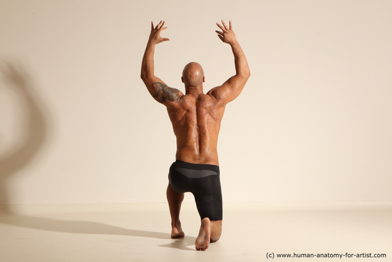 Underwear Man Black Muscular Bald Dancing Dynamic poses Academic