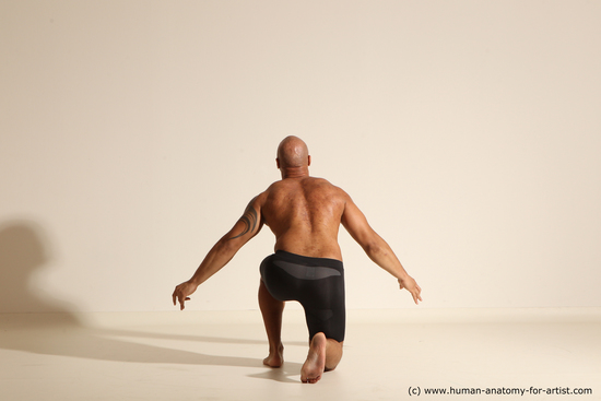 Underwear Man Black Muscular Bald Dancing Dynamic poses Academic