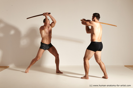 Underwear Fighting Man - Man White Athletic Short Brown Dynamic poses Academic