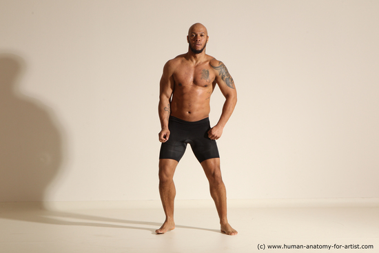 Underwear Man Black Muscular Bald Dancing Dynamic poses Academic