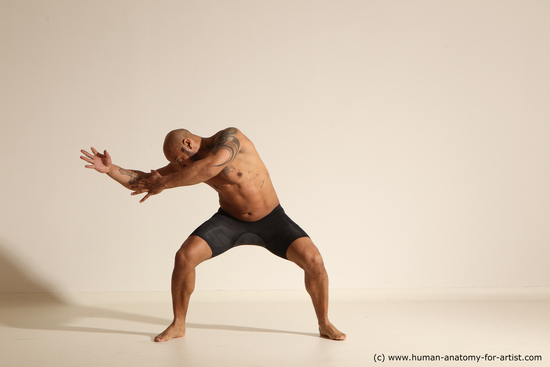 Underwear Man Black Muscular Bald Dancing Dynamic poses Academic