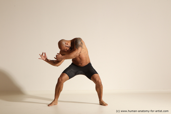 Underwear Man Black Muscular Bald Dancing Dynamic poses Academic