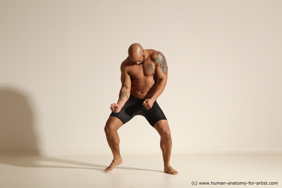 Underwear Man Black Muscular Bald Dancing Dynamic poses Academic