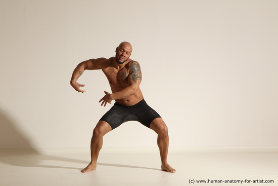 Underwear Man Black Muscular Bald Dancing Dynamic poses Academic