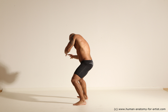 Underwear Man Black Muscular Bald Dancing Dynamic poses Academic