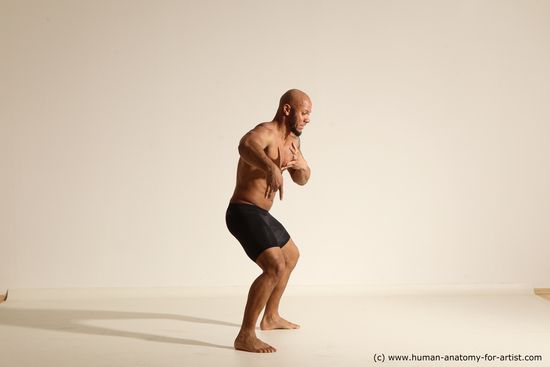 Underwear Man Black Muscular Bald Dancing Dynamic poses Academic