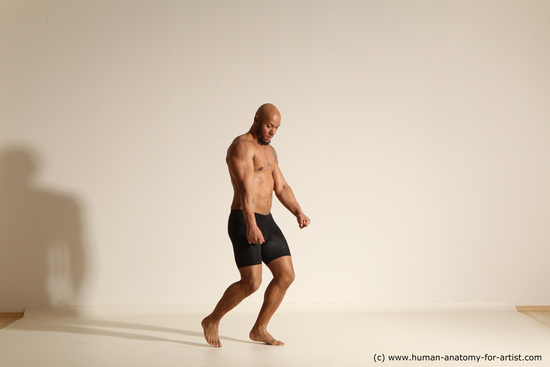 Underwear Man Black Muscular Bald Dancing Dynamic poses Academic