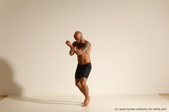 Underwear Man Black Muscular Bald Dancing Dynamic poses Academic