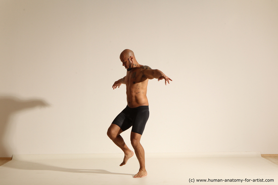 Underwear Man Black Muscular Bald Dancing Dynamic poses Academic