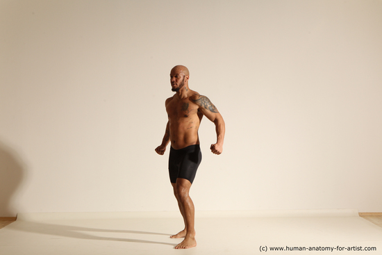 Underwear Man Black Muscular Bald Dancing Dynamic poses Academic