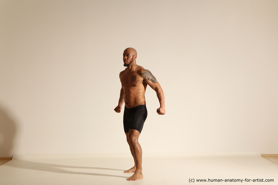 Underwear Man Black Muscular Bald Dancing Dynamic poses Academic