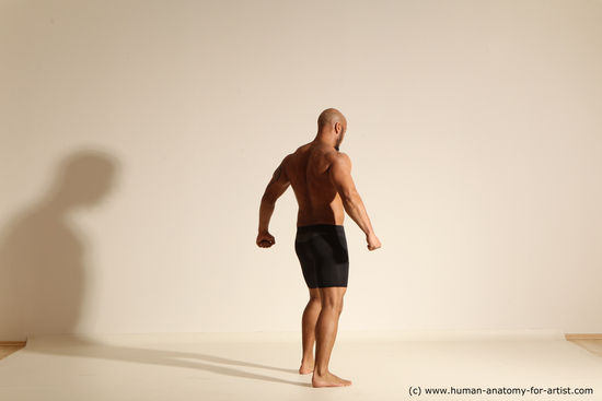 Underwear Man Black Muscular Bald Dancing Dynamic poses Academic