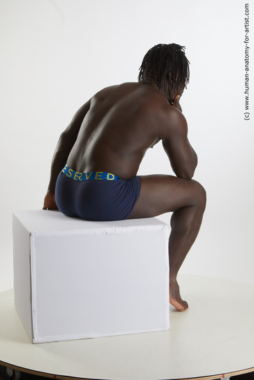 Underwear Man Black Sitting poses - simple Muscular Medium Black Sitting poses - ALL Standard Photoshoot Academic