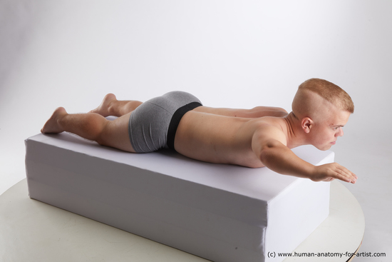 Underwear Man White Laying poses - ALL Average Short Blond Laying poses - on stomach Standard Photoshoot Academic