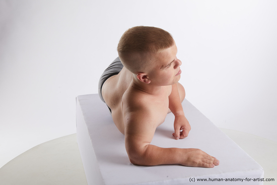 Underwear Man White Laying poses - ALL Average Short Blond Laying poses - on stomach Standard Photoshoot Academic